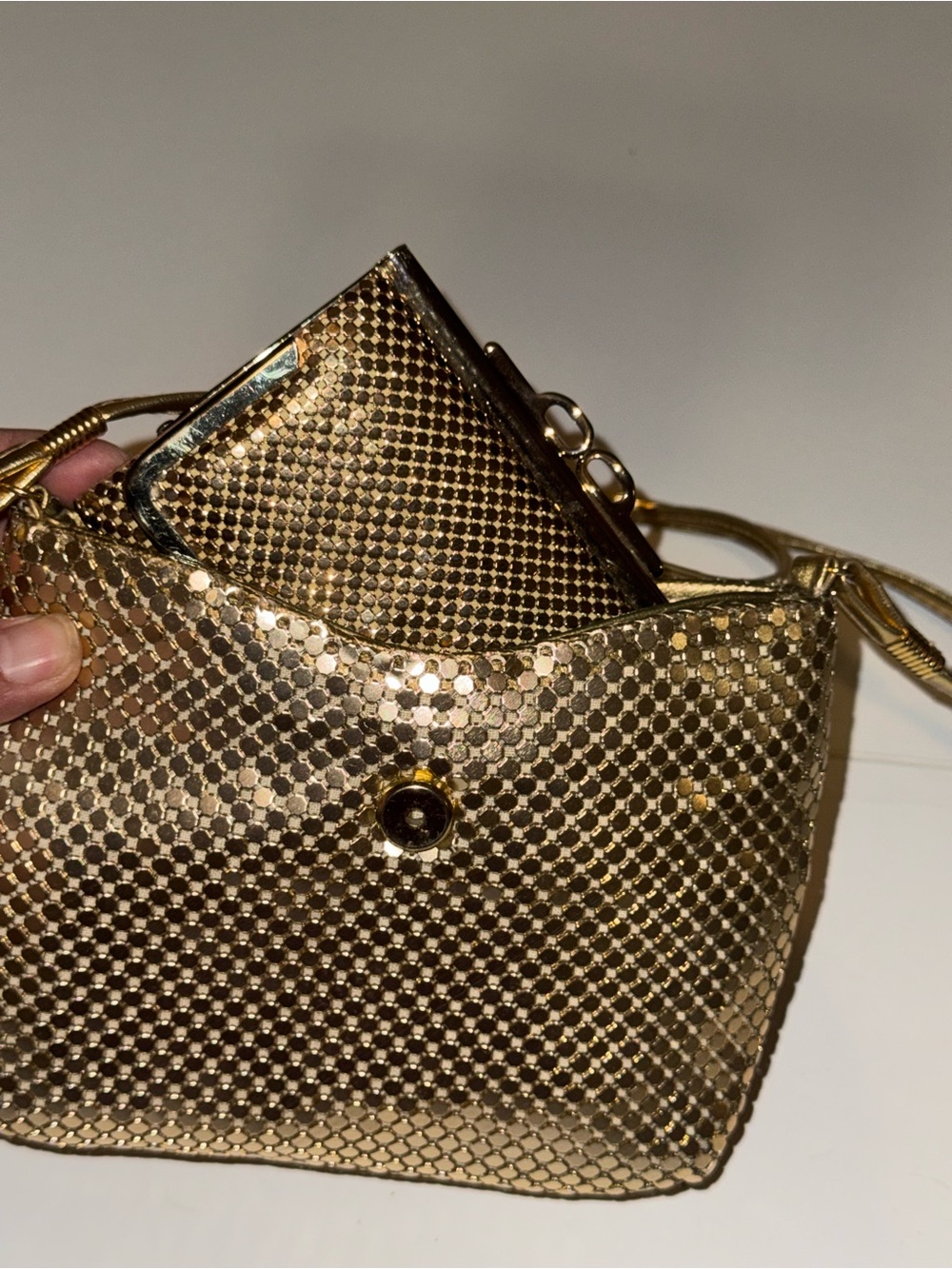 Gold Metallic Chainmail Crossbody Bag with Matching Wallet
